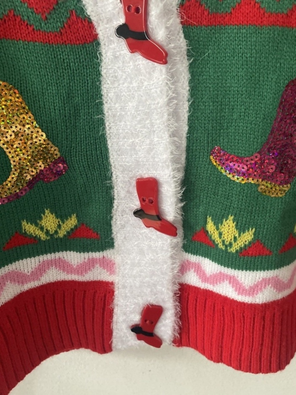 Holiday time red Christmas cardigan sweater cowboy boots country western cowgirl - Picture 11 of 12